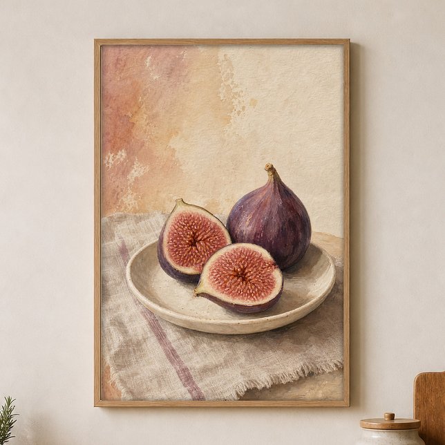 Affiche Moitiés de figues sur une assiette en céramique Af (Shown framed for scale. Poster ships unframed; frames are an optional add-on.)