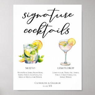 Affiche Mojito Lemon Drop Summer Signature Cocktails Menu