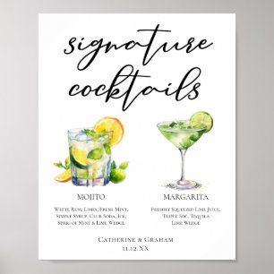 Affiche Mojito Margarita Signature Cocktails Menu Mariage