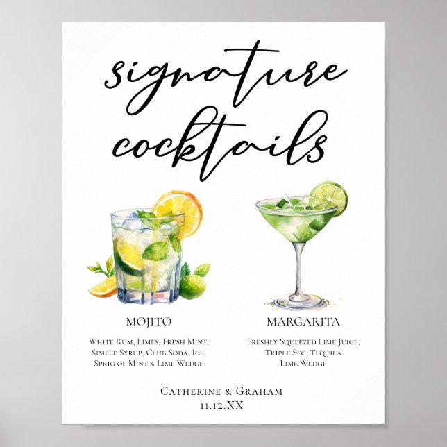 Affiche Mojito Margarita Signature Cocktails Menu Mariage (Devant)