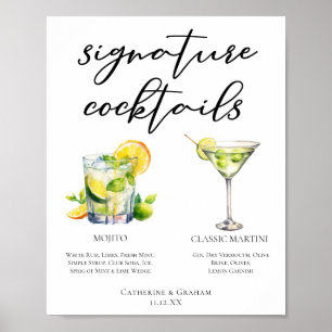 Affiche Mojito Martini Mariage Signature Cocktails Menu