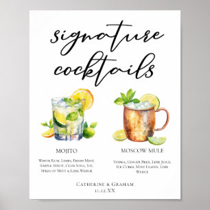 Affiche Mojito Moscow Mule Signature Cocktails Menu
