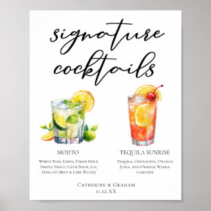 Affiche Mojito Tequila Sunrise Mariage Cocktails Menu