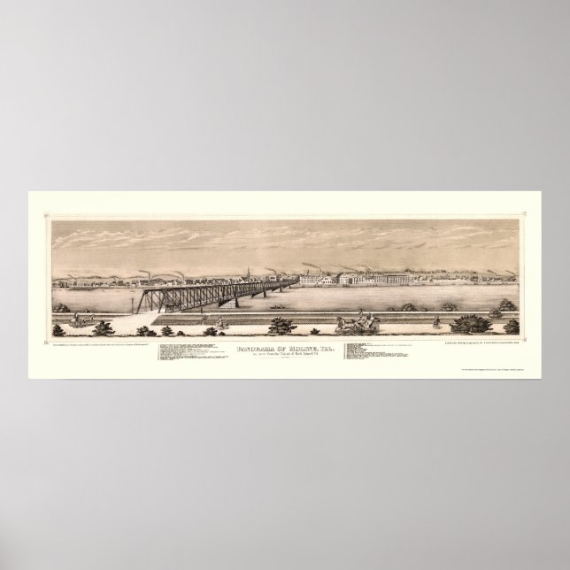 Affiche Moline, IL Carte panoramique - 1873 (Devant)