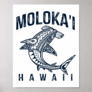 Affiche Molokai Hawaï Tril Requin Plage polynésienne hawaï