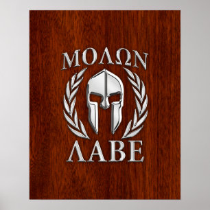 Affiche Molon Labe Spartan Warris Laurels Chro Wood Print
