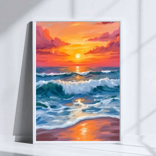 Affiche Molten Horizon | Ocean Waves Sunset Watercolor (Créateur téléchargé)