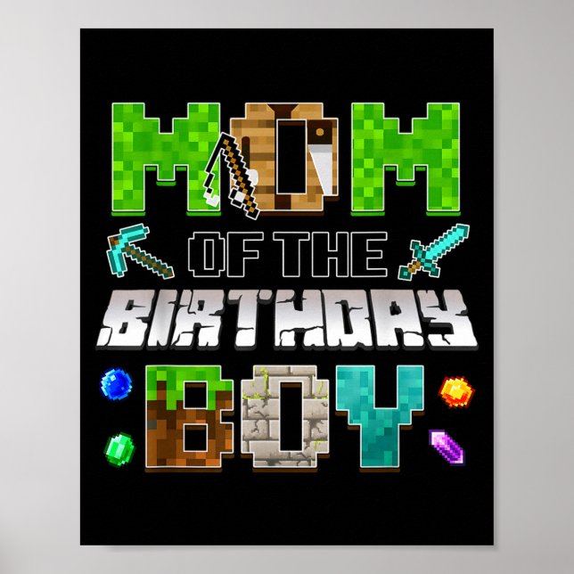 Affiche Mom Of The Birthday Boy Funny Gaming Birthday Xel  (Devant)