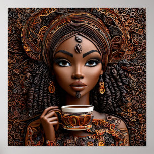 Affiche ☕ Moment de café élégant de femme africaine Lifest