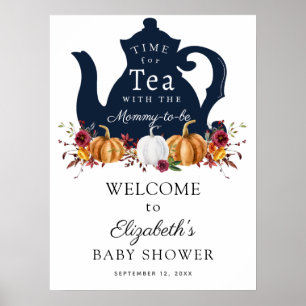 Affiche Moment du thé Baby Shower Accueil Automne Citrouil