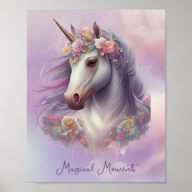 Affiche Moments magiques Unicorn rose Pastel Parties scint (Devant)