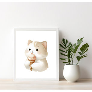 Affiche Moments Mignons Chiot Mignon avec Cône de Glace