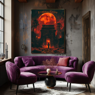 Affiche Momie montante Halloween - Tombeau antique et Lune