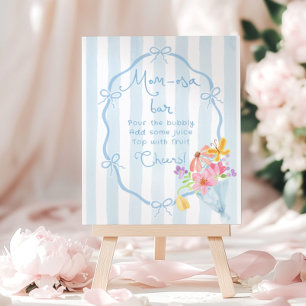 Affiche Momosa Bar Baby shower floral bleu Whimsical