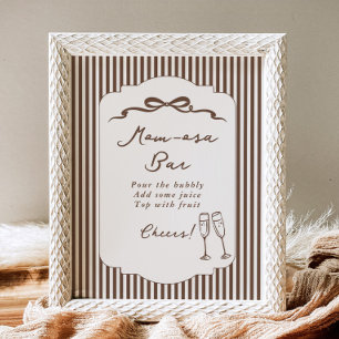 Affiche Momosa bar Bebe Cafe rayures marron Baby Shower