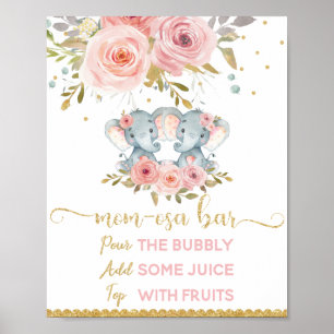 Affiche Momosa Bar Mimosa Bar Twins Elephant Baby shower
