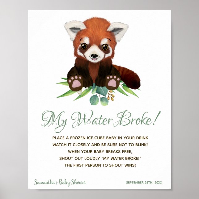 Affiche Mon Baby shower de jeu Water Broke Signé Panda Rou (Devant)
