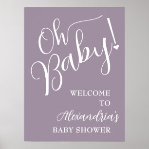 Affiche Mon bébé ! Calligraphie Baby shower violet Bienven