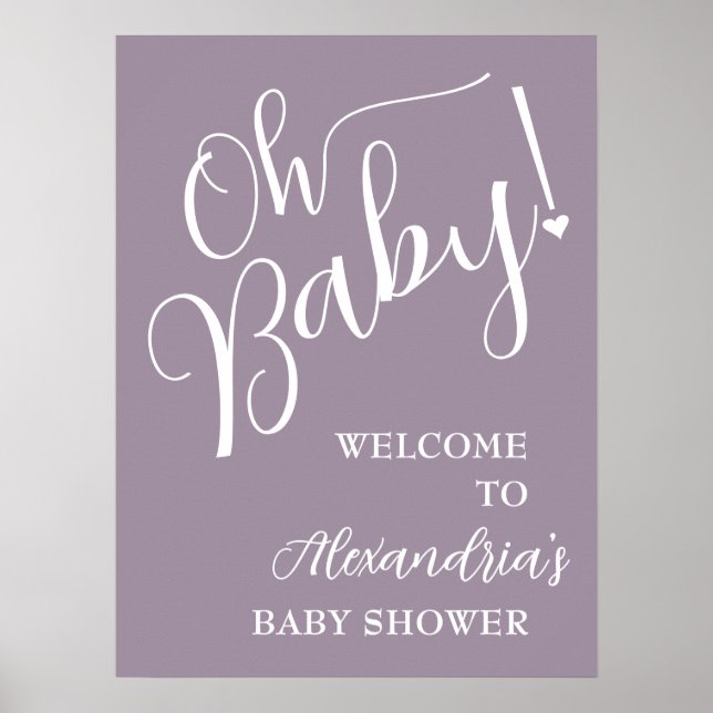 Affiche Mon bébé ! Calligraphie Baby shower violet Bienven (Devant)