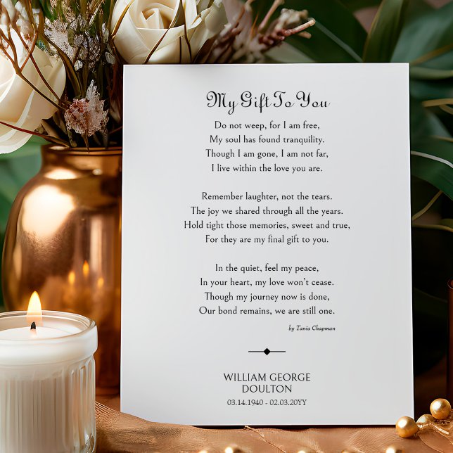 Affiche Mon cadeau à vous Funeral Poem Poem Memorial Poste (Funeral Poem for memorial service decor and keepsake by Darling & May)