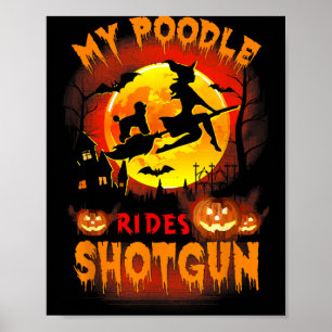 Affiche Mon caniche monte à cheval drôle Halloween amateur