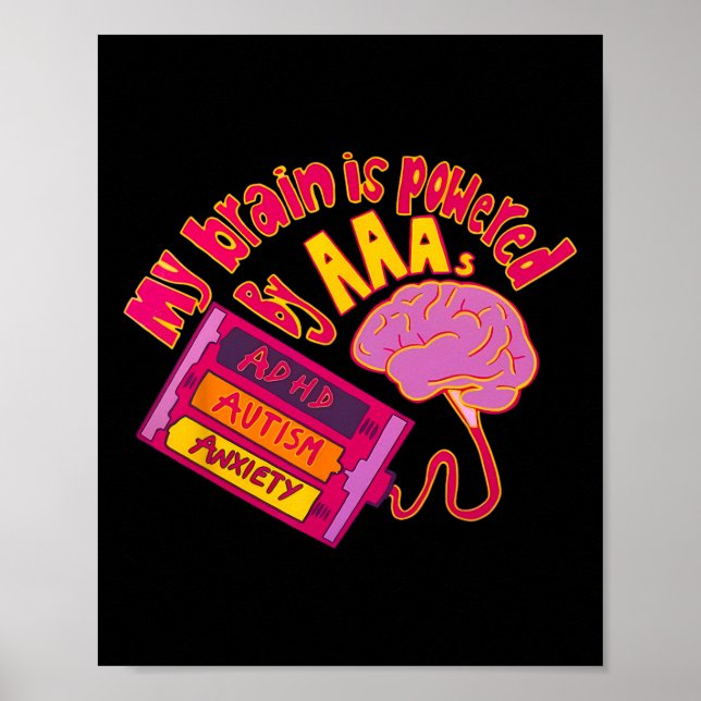 Affiche Mon Cerveau Est Alimenté Par Aaa Adhd Autisme Anxi (Devant)