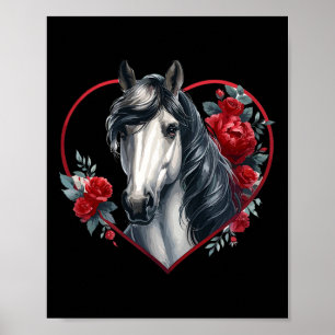 Affiche Mon cheval est mon Valentin Cheval Gris Roses Et C