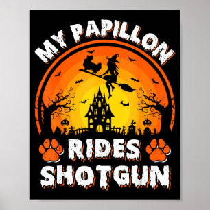 Affiche Mon chien Papillon monte sorcière Halloween