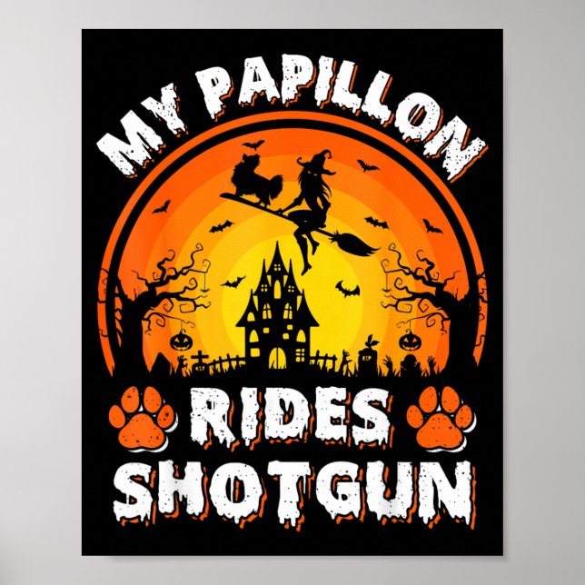 Affiche Mon chien Papillon monte sorcière Halloween (Devant)