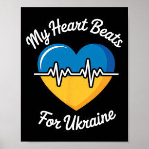 Affiche Mon cœur bat pour l'Ukraine Cœur Drapeau ukrainien