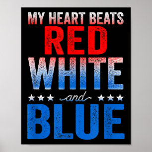 Affiche Mon cœur bat rouge blanc et bleu Drapeau américain