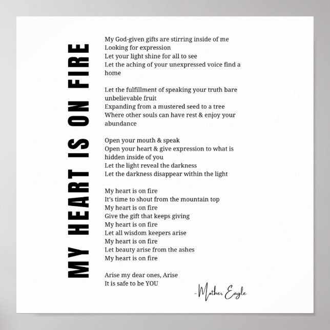 Affiche Mon coeur est en feu encouragement poème poésie po (Devant)