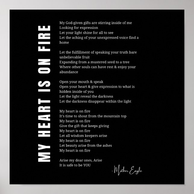 Affiche Mon coeur est en feu encouragement poème poésie po (Devant)