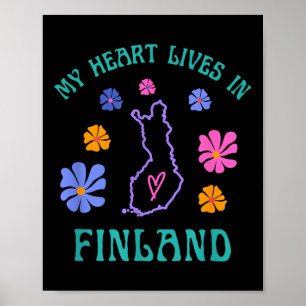 Affiche Mon Coeur Vit En Finlande Retro Voyage Super Et
