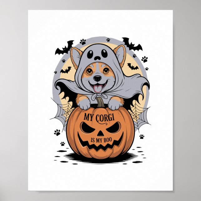 Affiche Mon Corgi est mon Boo Halloween (Devant)