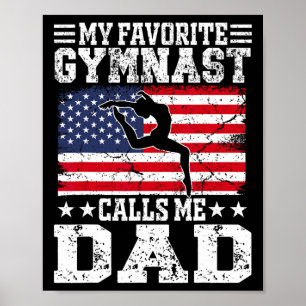 Affiche Mon Gymnaste Favori M'appelle Papa Drapeau Usa Fêt