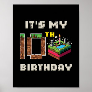 Affiche Mon jeu pixel de 10 ans d'anniversaire 10 Gâteau G