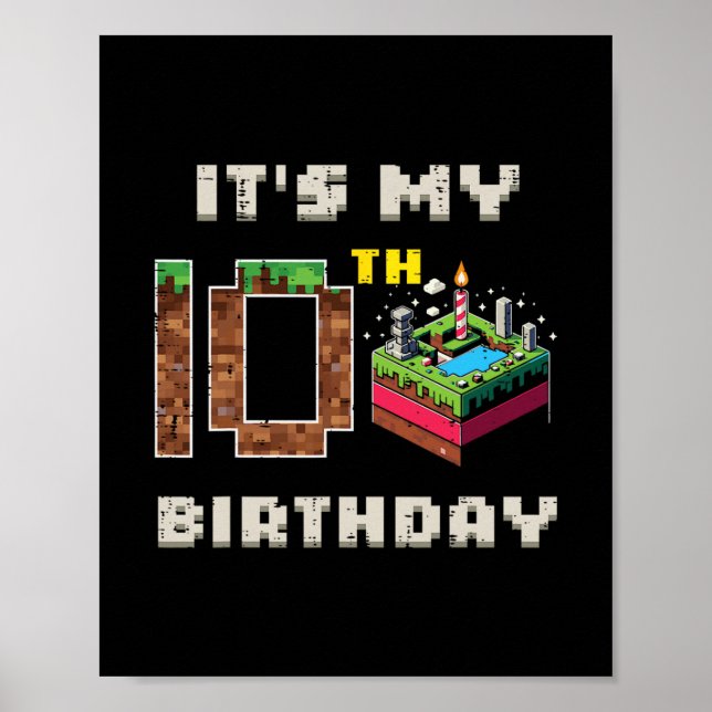 Affiche Mon jeu pixel de 10 ans d'anniversaire 10 Gâteau G (Devant)