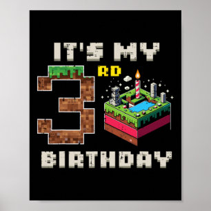 Affiche Mon jeu pixel de 3ème anniversaire 3 Gâteau Vidéo 