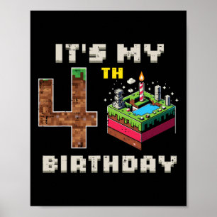 Affiche Mon jeu pixel de 5e anniversaire 4 gâteau vidéo jo