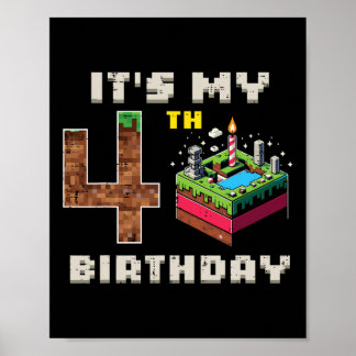 Affiche Mon jeu pixel de 5e anniversaire 4 gâteau vidéo jo