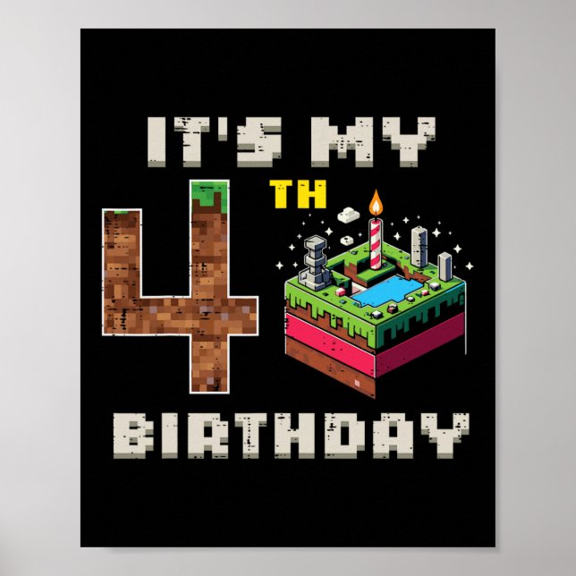 Affiche Mon jeu pixel de 5e anniversaire 4 gâteau vidéo jo (Devant)