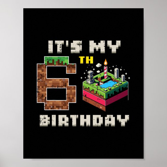 Affiche Mon jeu pixel de 6 ans vidéo gâteau anniversaire g (Devant)