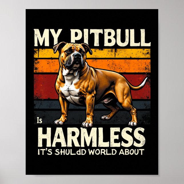 Affiche Mon Pitbull est Vintage Premium sans danger (Devant)