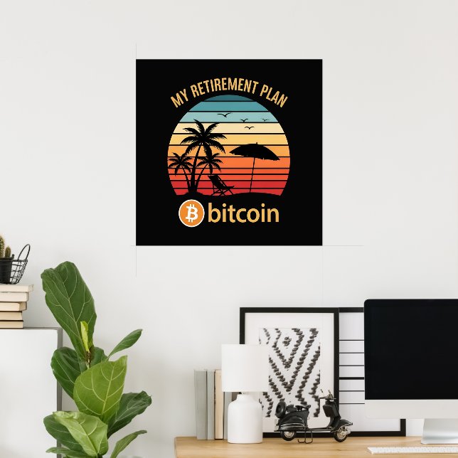 Affiche Mon Plan de Retraite Bitcoin Plage Coucher de Sole (Bureau à domicile)
