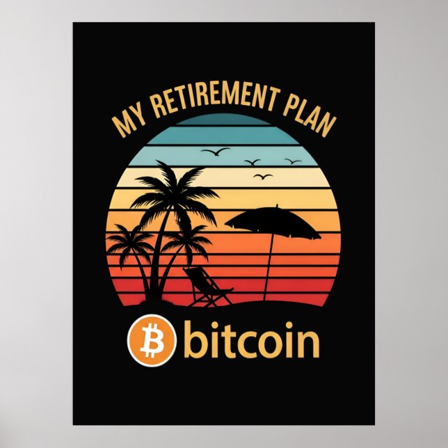 Affiche Mon Plan de Retraite Bitcoin Plage Coucher de sole (Devant)