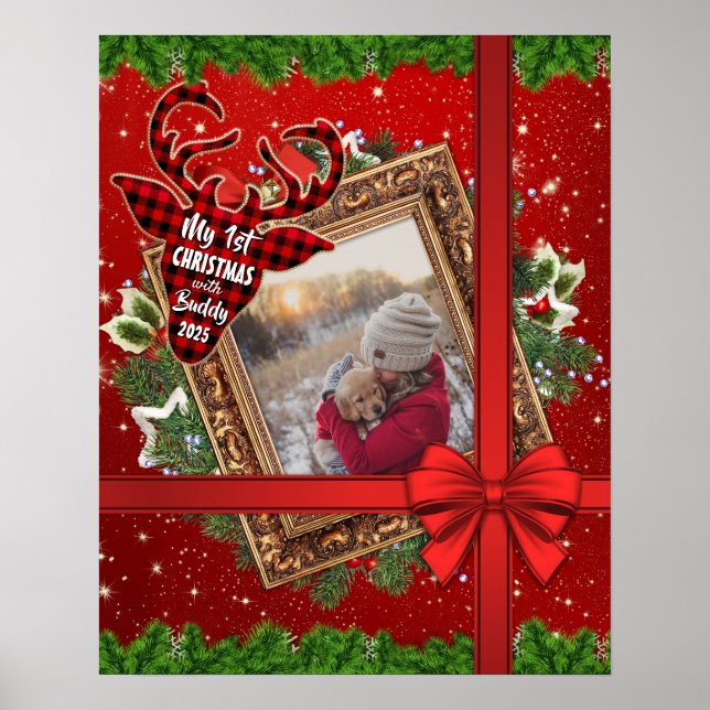 Affiche Mon premier Noël avec Gold Frame Red Bow Photo (Devant)