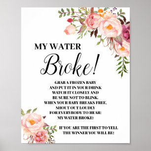 Affiche Mon Water Broke signe rose Baby shower de jeu