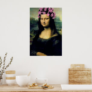 Affiche Mona Lisa avec rouleaux à cheveux roses Leonardo d