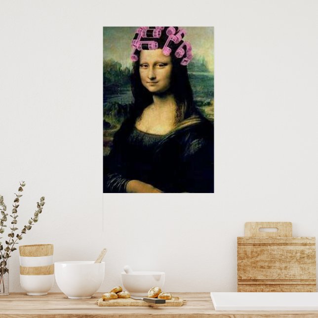 Affiche Mona Lisa avec rouleaux à cheveux roses Leonardo d (Cuisine)